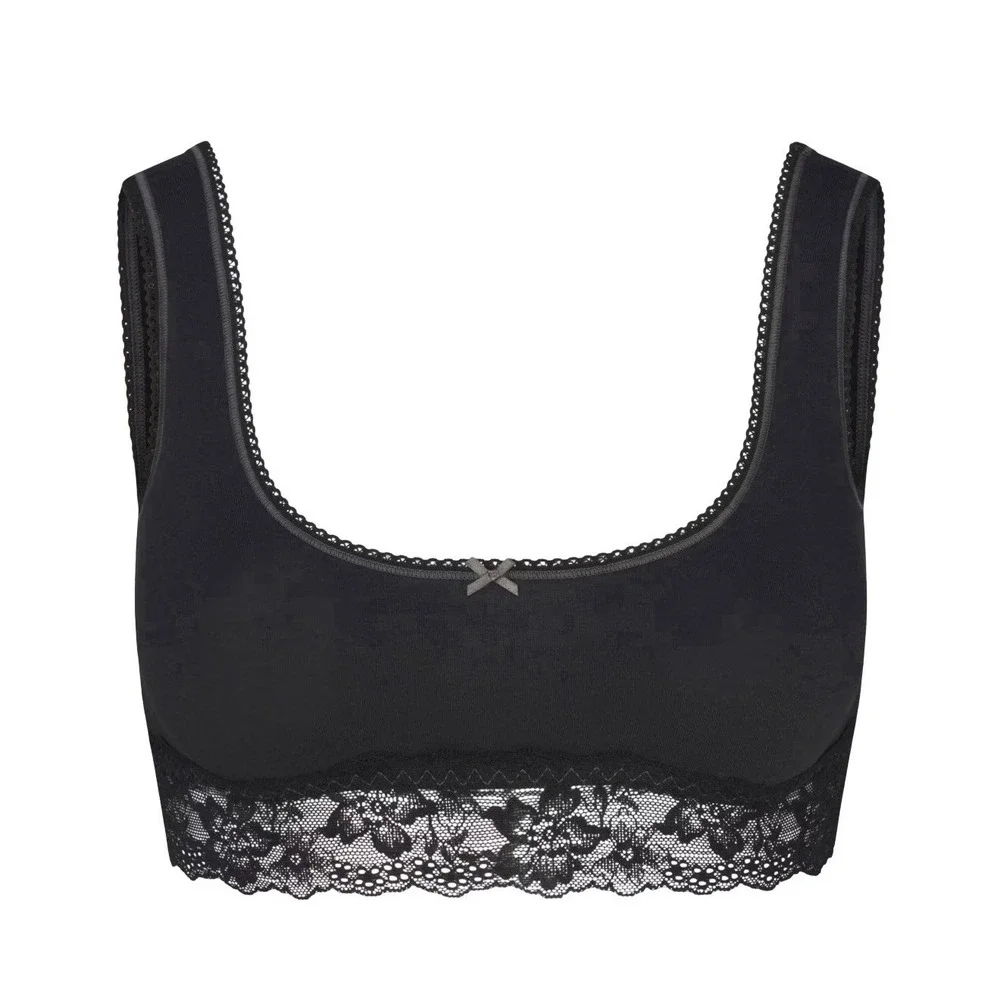 Skims Lightweight Cotton Lace Longline Scoop Bralette - Onyx - NWT - XL